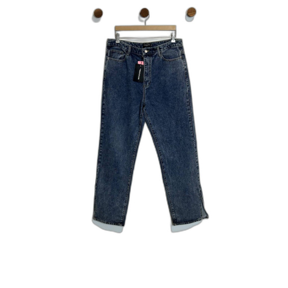 NWT Pretty Little Thing Womens Wide Leg Jeans Size US 12 Acid Wash Medium - Picture 15 of 15